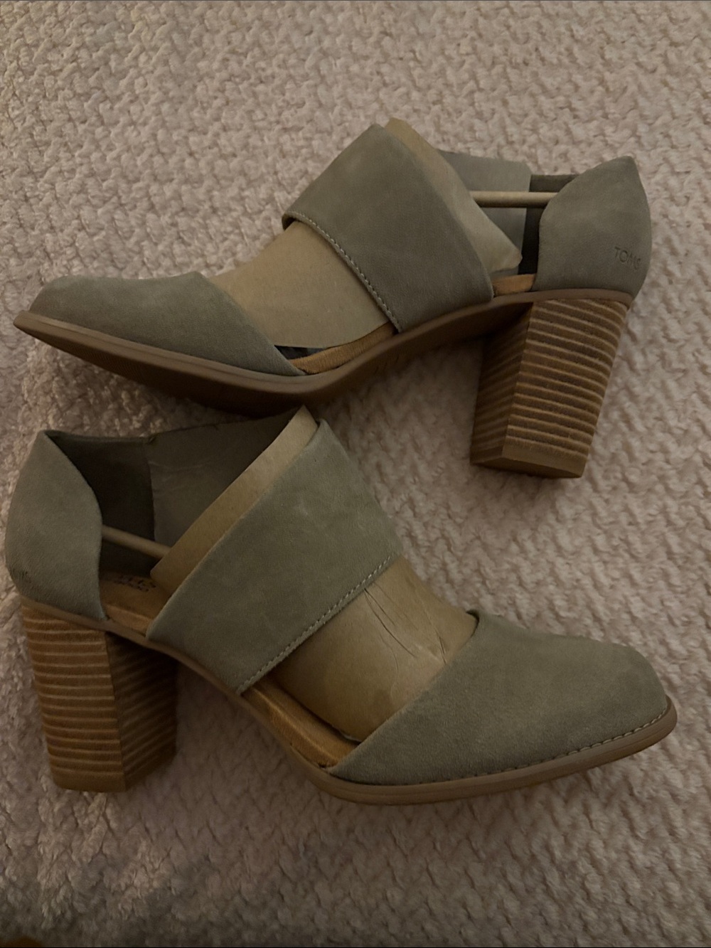 TOMS Milan Taupe Suede Cutout Block Heel Pumps